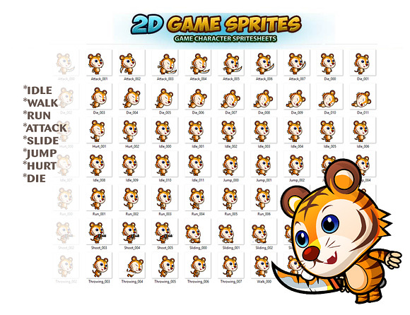 Tiger 2D Game sprites Set in Illustrations - product preview 1