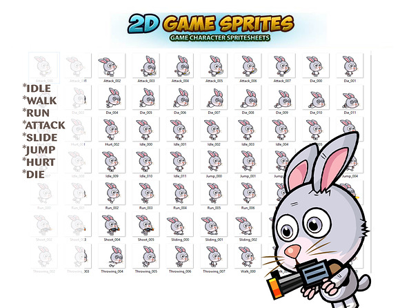 Rabbit 2D Game Sprites in Illustrations - product preview 1