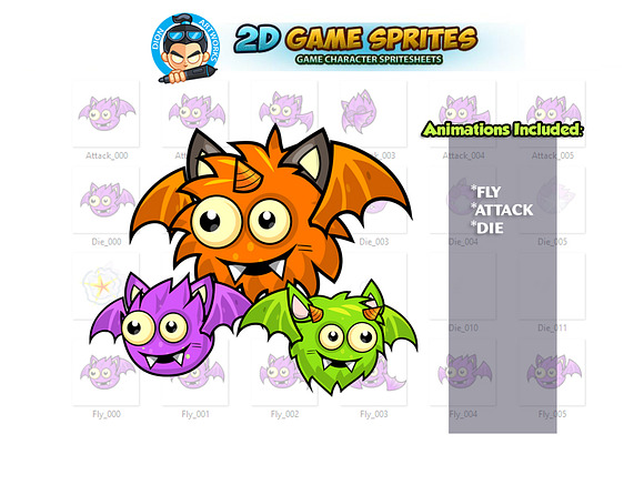 Flying Monster Game Sprites in Illustrations - product preview 1