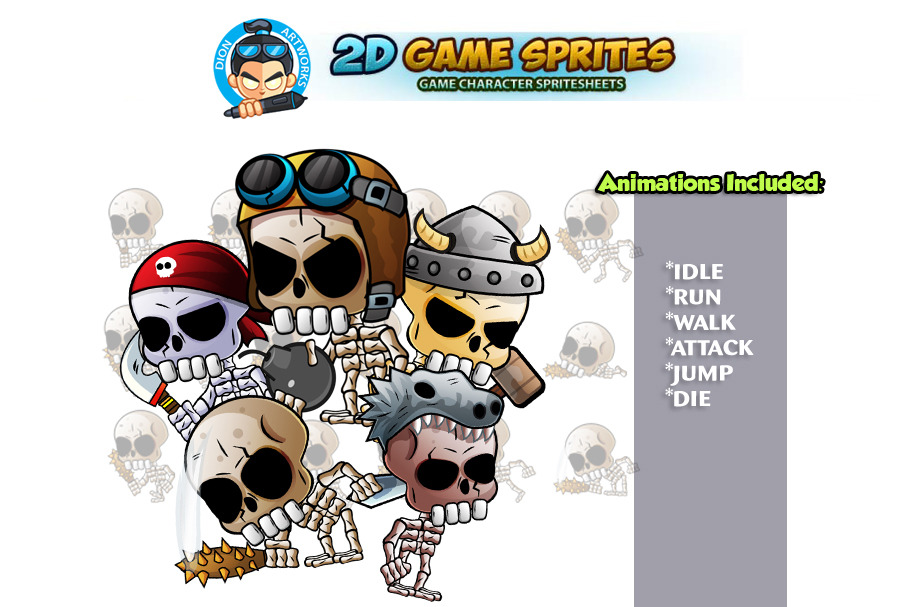Skull Warriors 2D game Sprites in Illustrations - product preview 8