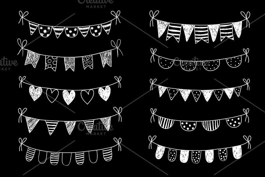 Chalkboard bunting clipart doodle  in Illustrations - product preview 8