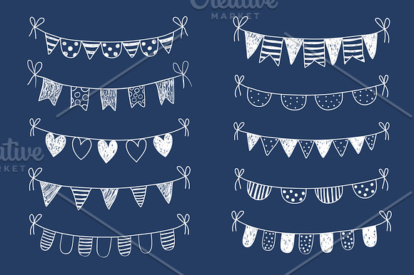 Chalkboard bunting clipart doodle  in Illustrations - product preview 1