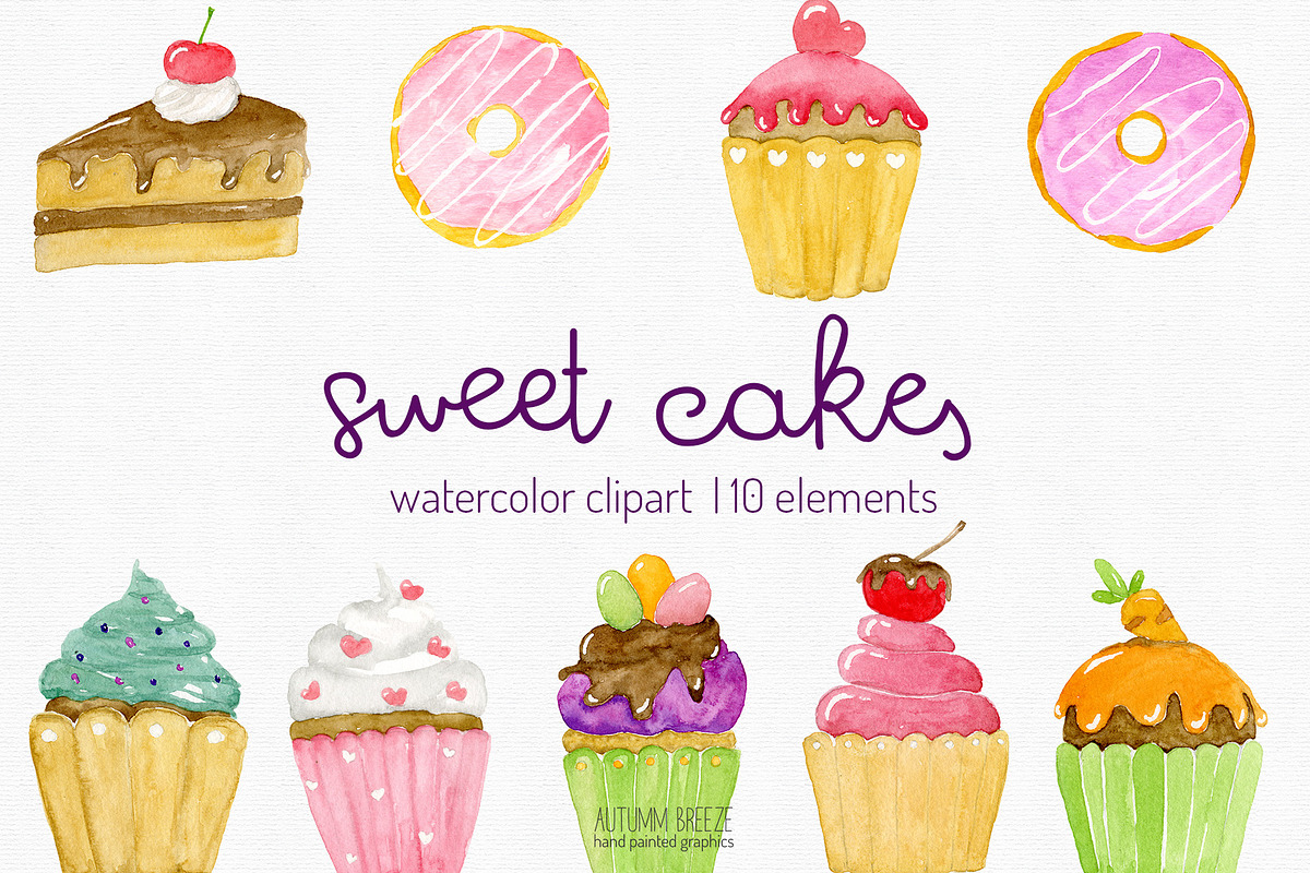 watercolor cake clipart in Illustrations - product preview 8