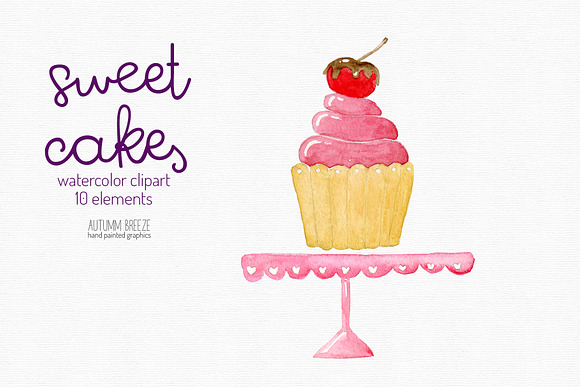 watercolor cake clipart in Illustrations - product preview 1