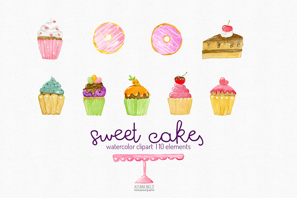 watercolor cake clipart in Illustrations - product preview 2