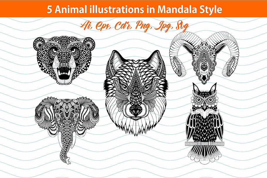 5 Animal Mandala illustrations 