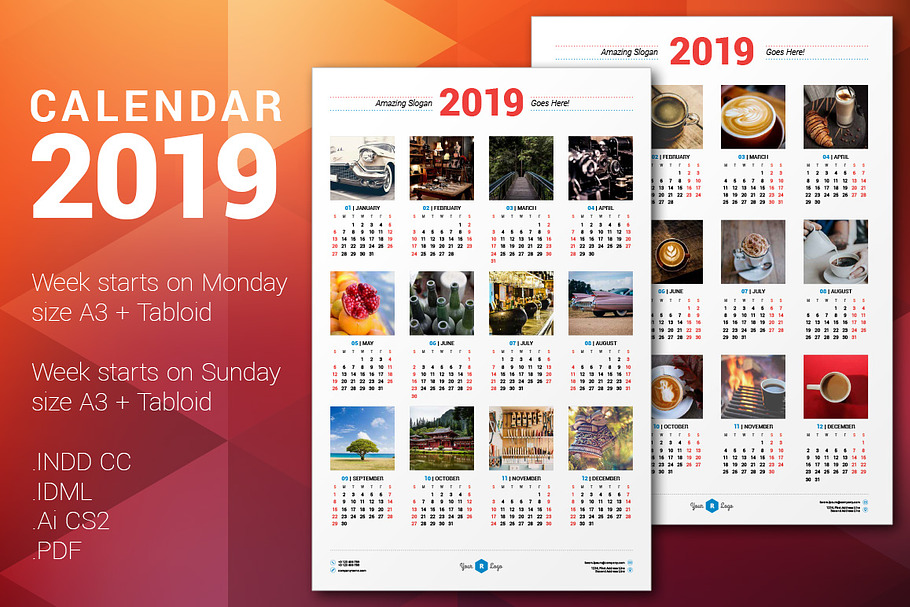 Calendar Poster 2019 in Stationery Templates - product preview 8