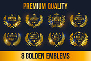 8 Golden Laurel Wreath Emblems