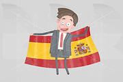 Man holding a big flag of Spain