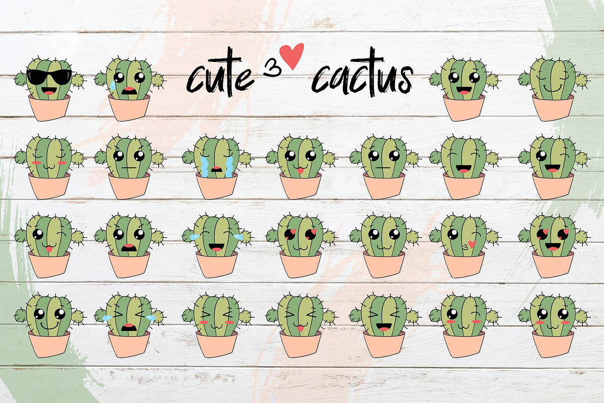 Cactus cute emoji set in Kawaii Emoticons - product preview 8