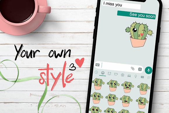 Cactus cute emoji set in Kawaii Emoticons - product preview 2