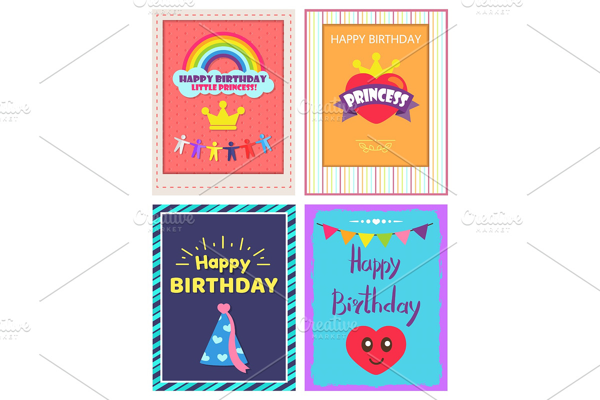 Happy Birthday Princess Poster Vector Illustration in Objects - product preview 8