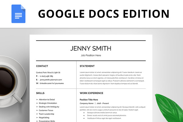 Resume Template, CV, Google Docs
