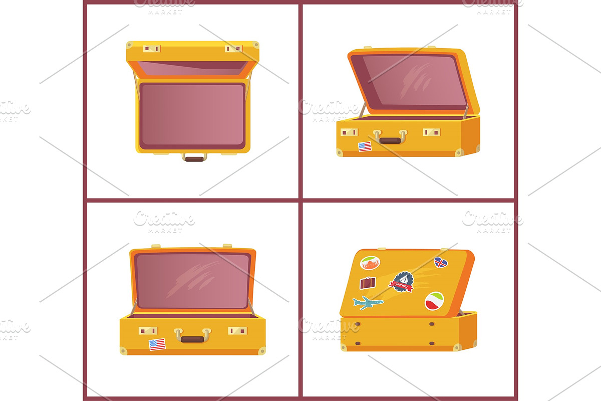 Set of Retro Suitcases Top Side Front View, Memory in Objects - product preview 8