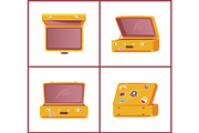 Set of Retro Suitcases Top Side Front View, Memory
