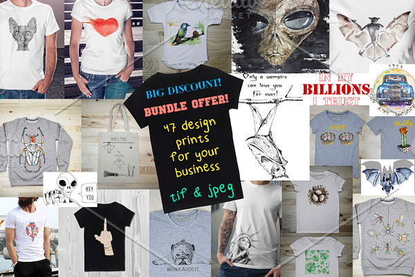 47 T-shirt Designs Bundle Offer