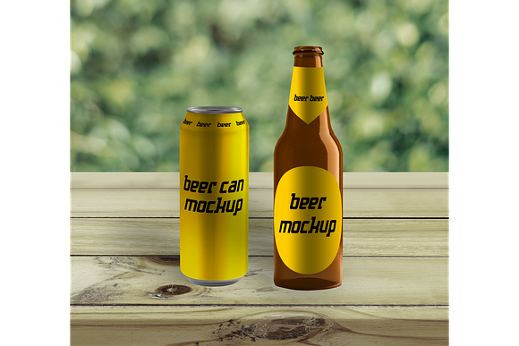 Beer bottle and beer can mockup in Product Mockups - product preview 1