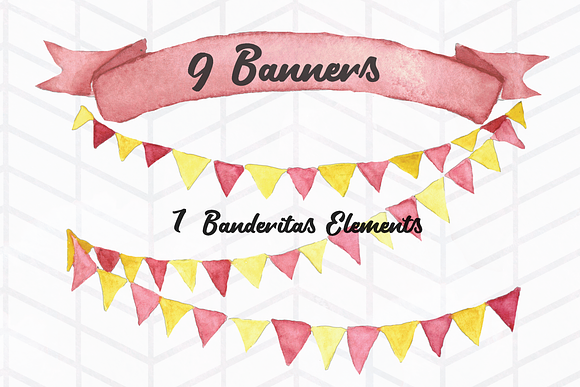 16 Watercolor Banners and Banderitas in Illustrations - product preview 1