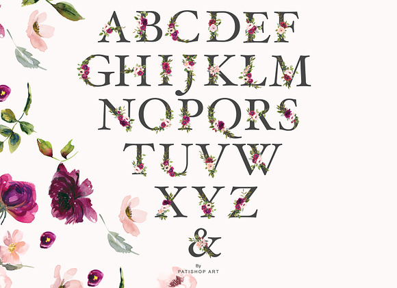 Burgundy Blush Alphabet & Pattern in Illustrations - product preview 2