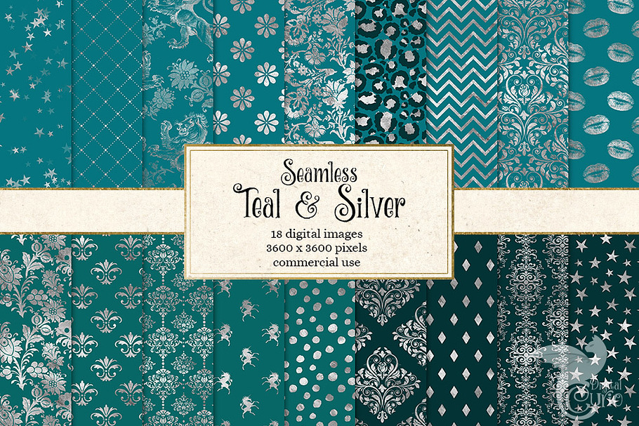 Teal and Silver Digital Paper in Patterns - product preview 8