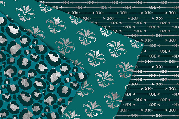 Teal and Silver Digital Paper in Patterns - product preview 1