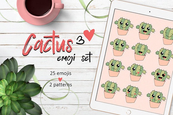 Cactus cute emoji set in Kawaii Emoticons - product preview 5