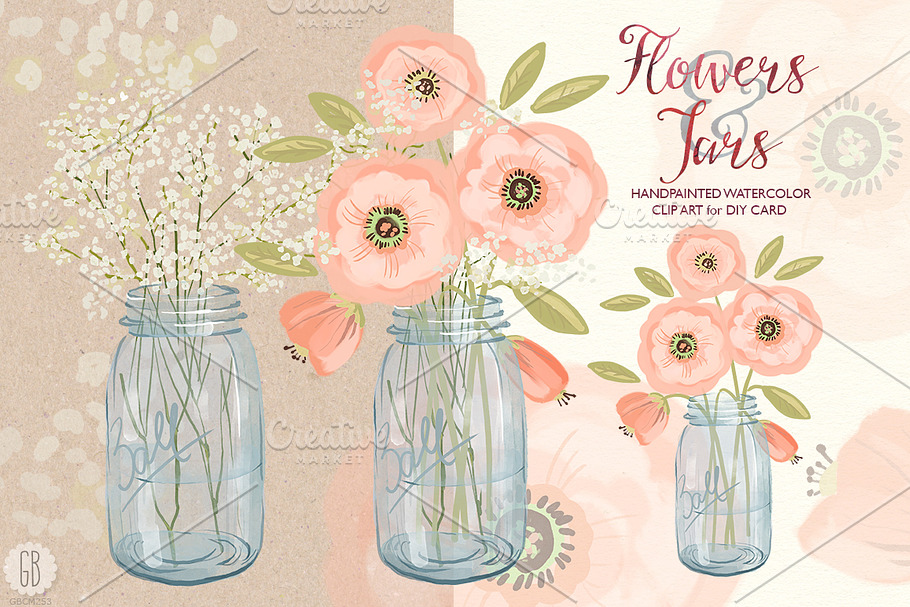 Watercolor baby breath mason jar in Illustrations - product preview 8
