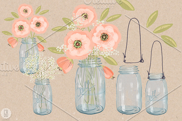 Watercolor baby breath mason jar in Illustrations - product preview 1