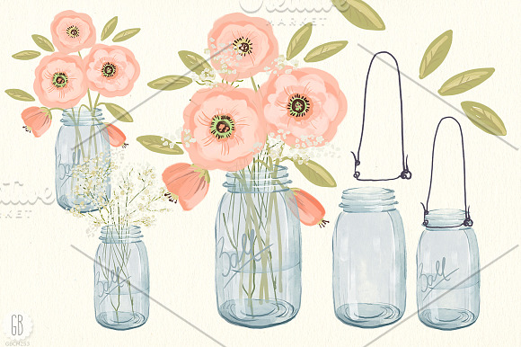 Watercolor baby breath mason jar in Illustrations - product preview 2