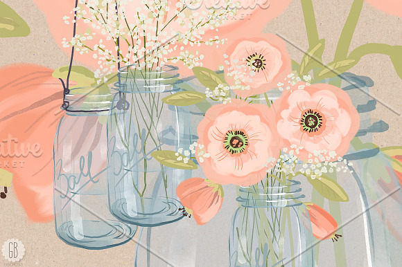 Watercolor baby breath mason jar in Illustrations - product preview 4