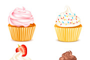 Four Colorful Cupcakes Isolated Set