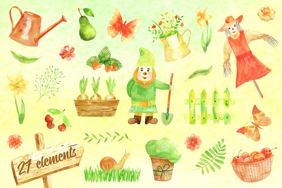Lovely garden. Watercolor set. in Illustrations - product preview 1