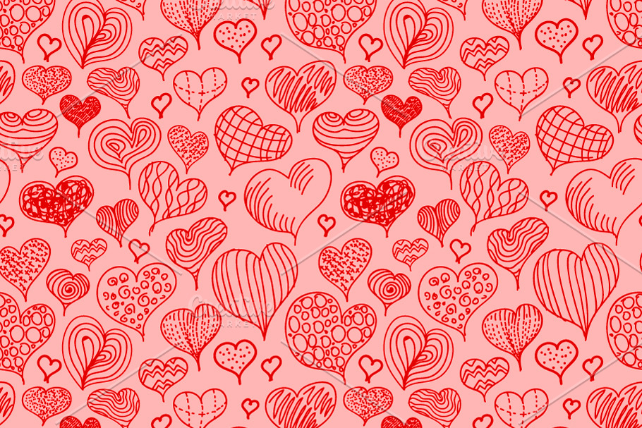 Red cute doodle hand-drawn hearts in Patterns - product preview 8