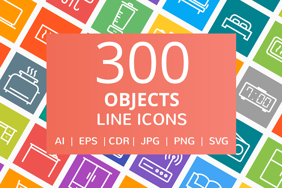 300 Objects Line Multicolor Icons