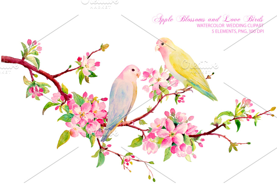 Wedding Clipart Apple Blossoms Birds