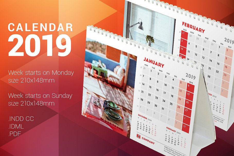 Desk Calendar 2019 in Stationery Templates - product preview 8