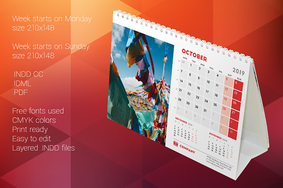 Desk Calendar 2019 in Stationery Templates - product preview 3