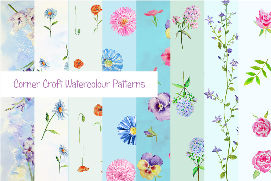 Watercolor Floral Pattern Blue Theme in Patterns - product preview 8