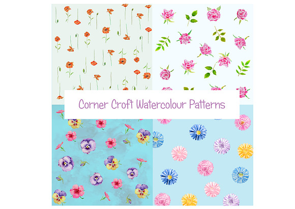 Watercolor Floral Pattern Blue Theme in Patterns - product preview 1