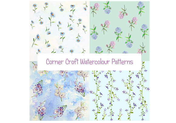 Watercolor Floral Pattern Blue Theme in Patterns - product preview 2