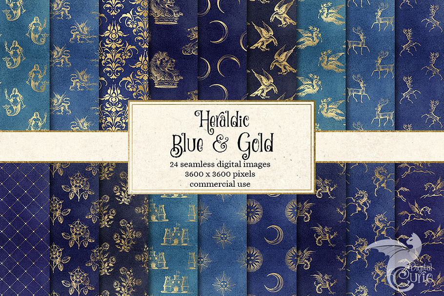 Blue and Gold Heraldic Backgrounds in Textures - product preview 8