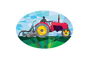 Farmer Driving Vintage Farm Tractor