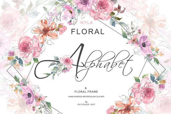 Sketch Style Blush Floral Alphabet