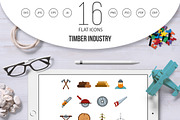 Timber industry icons set, flat  