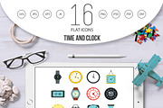 Time and Clock icons set, flat style