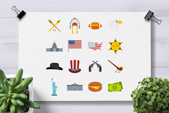 USA icons set, flat style in Graphics - product preview 1