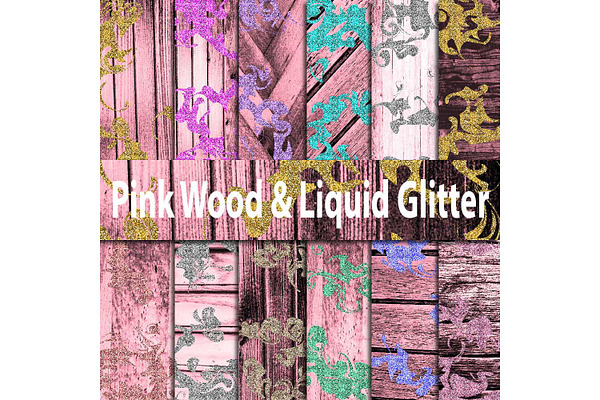 Pink Wood & Liquid Glitter Paper
