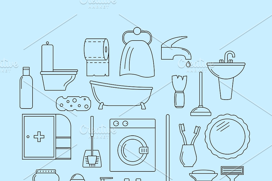 Set of line icons. Bathroom theme in Graphics - product preview 8