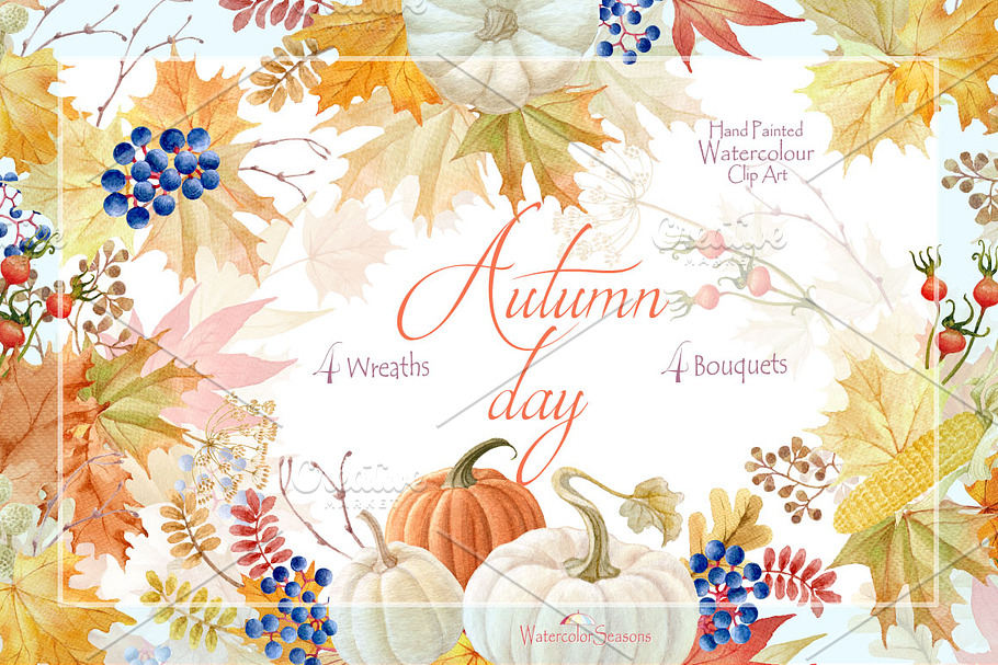 Watercolor clipart Autumn day