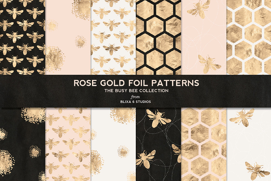 Busy Bee Rose Gold Digital Patterns